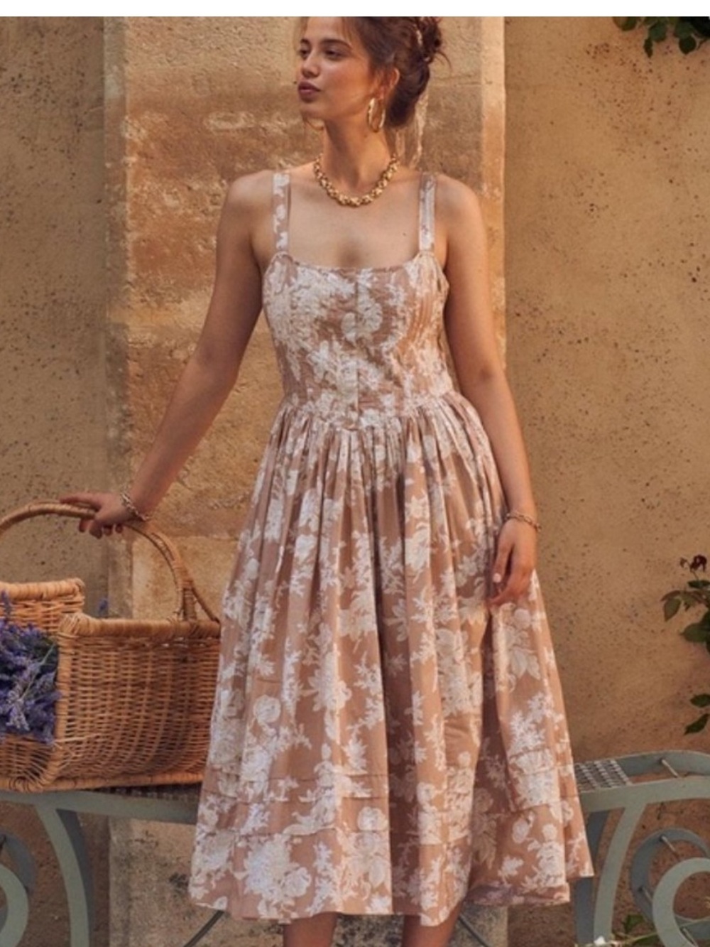 FREE SHIPPING NWT LoveShackFancy Majory Floral Midi Dress in Expresso Foam